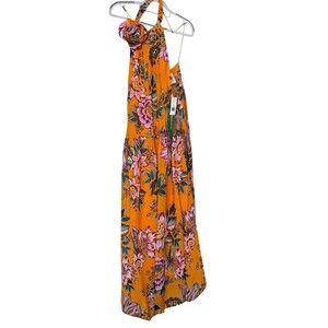 FARM Rio Wonderful Bouquet Halter Maxi Dress Floral in Bright Orange XL New